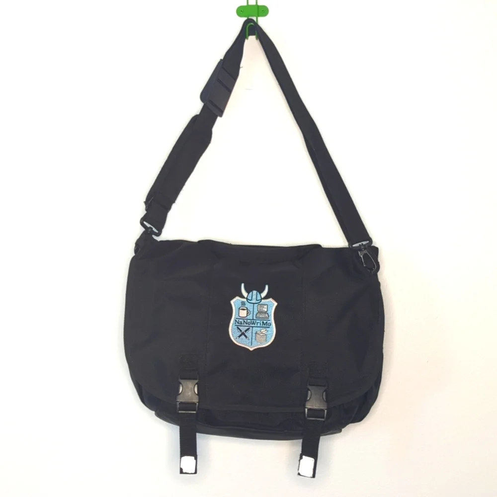 NaNoWriMo Canvas Messenger Laptop Bag Writer Gift Collegiate Black